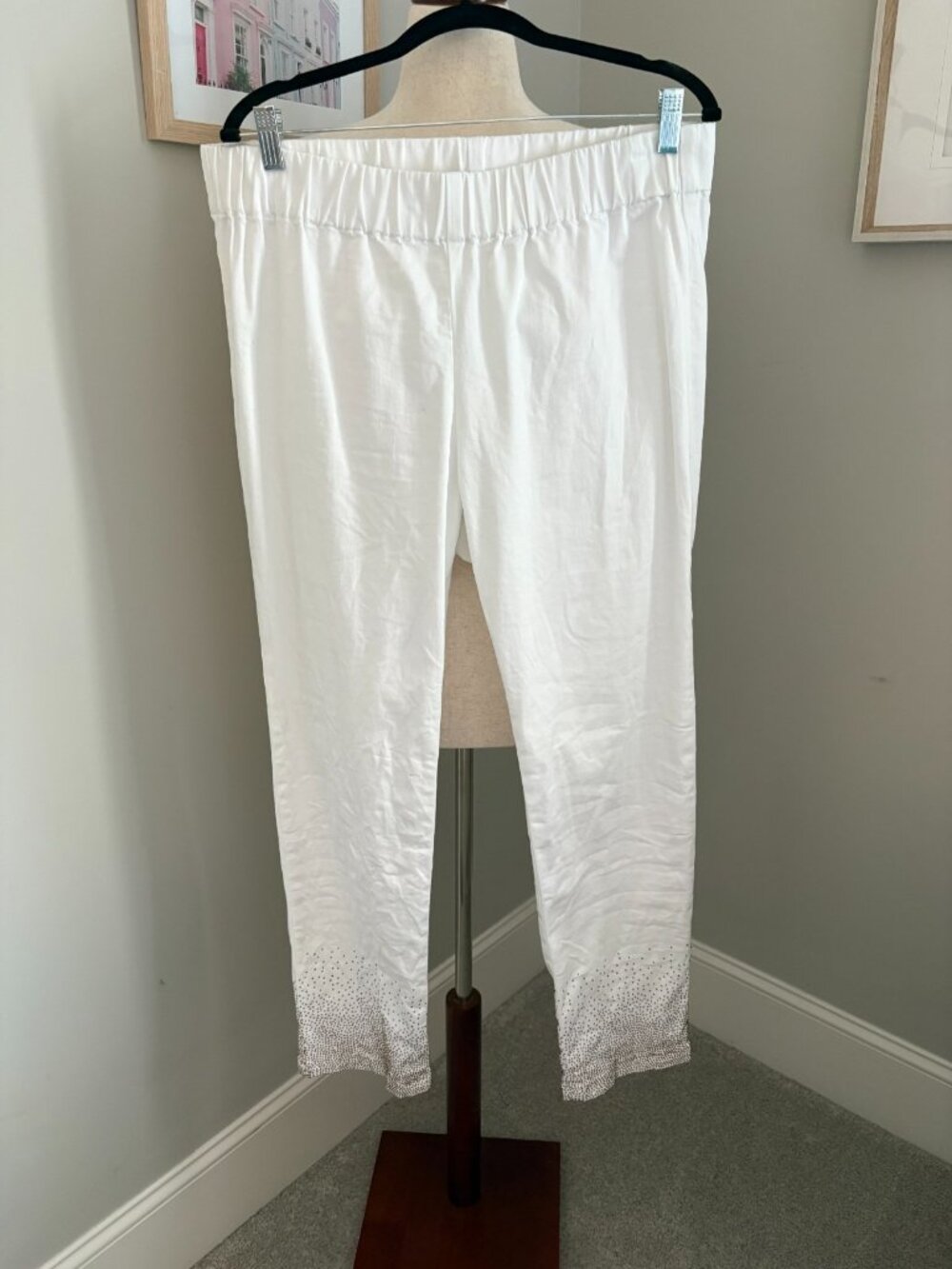Soft Surroundings Size L White Cotton Blend Straight Leg Ankle Pants Sparkle